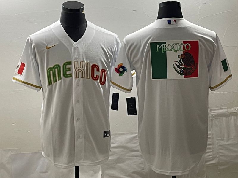 Men 2023 World Cub Mexico Blank White gold Nike MLB Jersey6